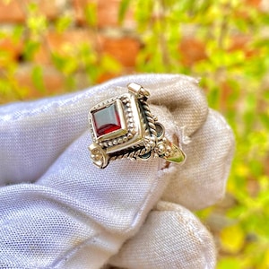 Unique Garnet Ring, Compartment Ring, 925 Sterling Silver Ring,January  Birthstone Ring, Handmade Pill Box Locket Ring, Special Gift for Her