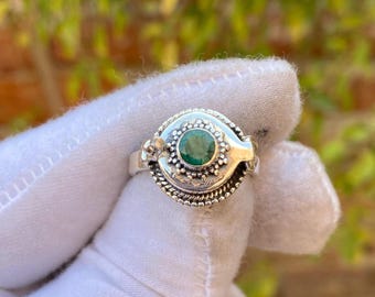 Emerald Sterling Silver Plated Pill Box Ring: Secret Locket Ring
