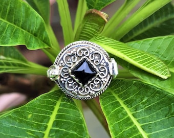 Black Onyx Poison Ring, 925 Sterling Silver Plated Pill Box, Handmade