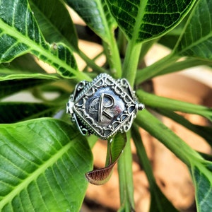 Anillo de veneno con letra, anillo de veneno con nombre personalizado, joyería de plata de ley 925, joyería con letras de la A a la Z, regalo de Navidad para personas especiales