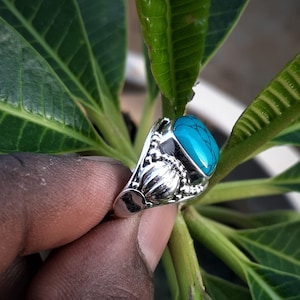 Sterling Silver Turquoise Ring: Genuine Gemstone Stacking Ring