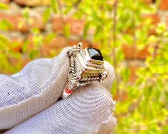 Sterling Silver Plated Black Onyx Poison Ring, Handmade Compartment Jewelry