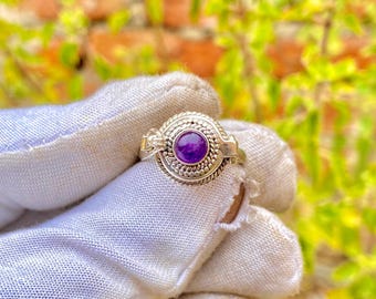 Handmade Amethyst Poison Ring, Boho Sterling Silver Plated Secret Ring