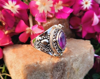 Unique Amethyst Poison Ring,925 Sterling Silver Ring,Amethyst Ring,February Birthstone Ring,Silver Handmade Box Ring,Gifts for Her