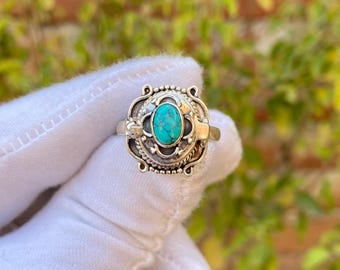 Turquoise Poison Ring, 925 Sterling Silver Plated Pill Box Locket
