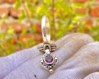 Mystic Topaz Poison Ring, Sterling Silver Plated Pill Jewelry, Handmade Locket Gift Her