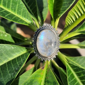 Natural Rainbow Moonstone Ring-Blue Fire Moonstone Ring-Handmade Silver Ring-925 Sterling Silver-Gift for her-Promise Ring-Anniversary Ring