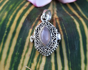 Handmade Rose Quartz Poison Pendant - Sterling Silver Finish Pendant, Silver Locket, Gift for Special Occasions,Gift For Special Person