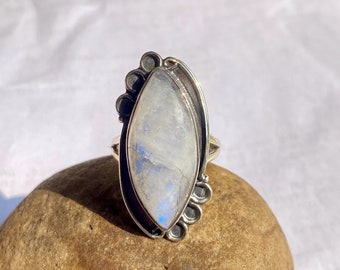 Moonstone Ring: Chunky Sterling Silver Plated Boho Statement Jewelry