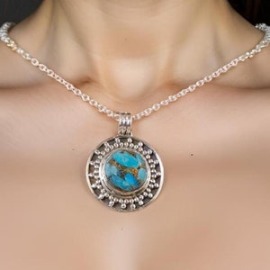 Handgemaakte sterlingzilveren turkoois hanger: boho chic ketting
