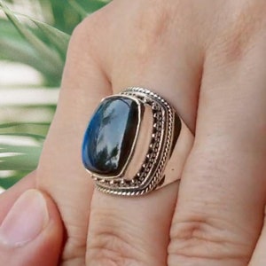 Labradorite Ring - Stunning Blue Fire Labradorite in 925 Silver, Handmade Boho Jewelry, Elegant Gift for Her