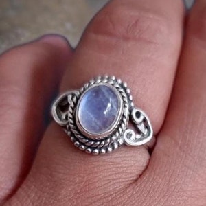 Rainbow Moonstone Ring, Sterling Silver Rings for Women, Boho Simple Ring with Small Stone, Birthstone Gemstone Jewelry, Gift For Her