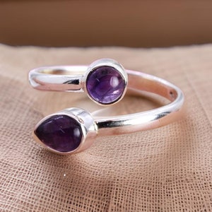 Amethyst Ring | Genuine Multi Amethyst 925 Sterling Silver | Handmade Birthstone Adjustable Ring | Perfect Gift for Her