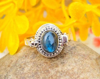 Handmade 925 Sterling Silver Plated Labradorite Ring, Secret Compartment