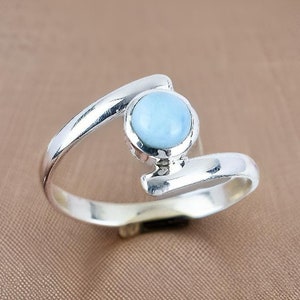 Larimar Ring | Natural Blue Gemstone in Sterling Silver | Bohemian Simple Ring | Ocean-Inspired Gift For Her