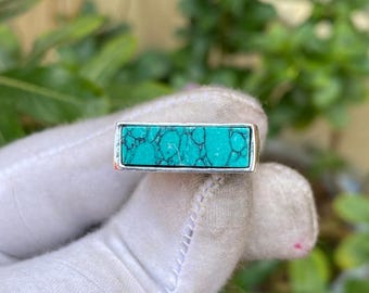 Emerald Cut Turquoise Ring: Solid 925 Sterling Silver Plated Boho Jewelry