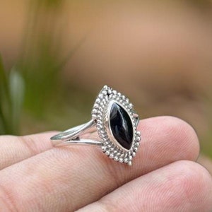 Handmade Marquise Black Onyx Ring: 925 Sterling Silver Gemstone