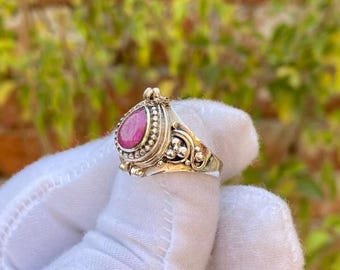 925 Sterling Silver Plated Poison Ring,Handmade Compartment Statement Ruby Ring, Gift For Special Person