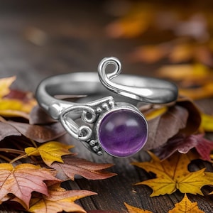Amethyst Ring, Adjustable Silver Ring, Handmade Birthstone Jewelry, Stunning Gemstone Gifts for Her, Boho Chic Accessory