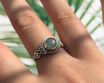 Aqua Chalcedony Ring: Handmade 925 Sterling Silver Plated Boho Ring