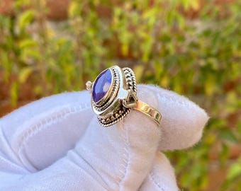Marquise Sapphire Sterling Silver Plated Ring: Secret Locket Pill Box