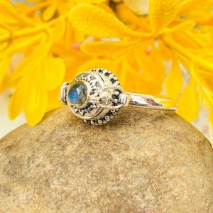 Cute Labradorite Ring, Silver Poison Ring, Handmade 925 Sterling Silver Gemstone Secret Compartment Jewellery, Unique Gift For Loved One
