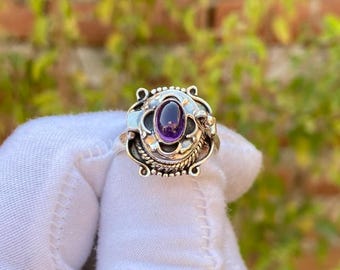 Handmade Amethyst Poison Ring, Boho Sterling Silver Plated Secret Ring, Gift For Special Person