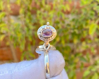 Handmade Amethyst Poison Ring, Boho Sterling Silver Plated Secret Compartment Ring, Gift For Her