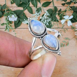 Rainbow Moonstone Ring, Sterling Silver 925 for Women, Multi Stone Boho Simple Ring with Small Stone, Birthstone Gemstone Jewelry, Gifts