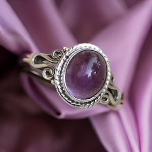 Silver Ring | Natural Amethyst | 925 Sterling Silver | February Birthstone | Handmade Minimalist Boho Crystal Jewelry