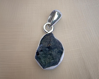Raw Moldavite Pendant: Sterling Silver Plated May Birthstone Necklace