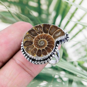 Natural Ammonite Fossil Ring: Handmade 925 Sterling Silver Statement Ring