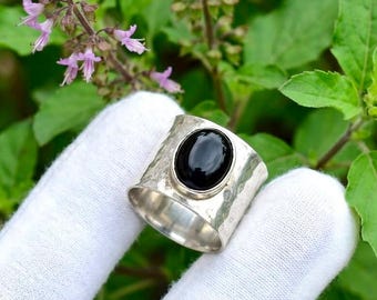 Handmade Black Onyx Statement Ring, Oval Gemstone, 925 Sterling Silver Plated, Minimalist Jewelry