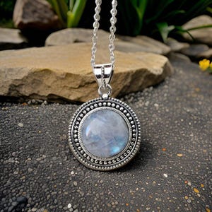 Rainbow Moonstone Pendant, 925 Sterling Silver Round Gemstone Jewelry, Gift for Her, Boho Chic Necklace, Unique Healing Stone