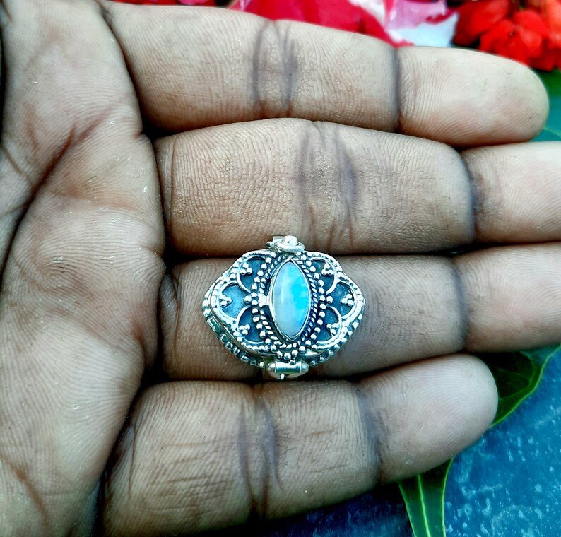 June birthstone ring moonstone Silver Ring gift for sterling silver 925 ring poison ring love ring,small box ring Rainbow ring