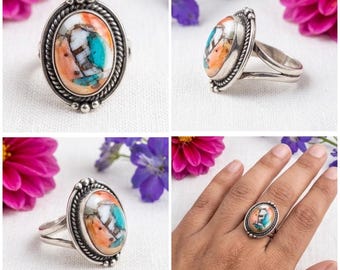Oyster Turquoise Ring | Sterling Silver Plated Statement Ring | Handmade Southwestern Jewelry