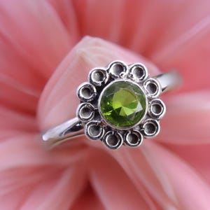Dainty Peridot Ring: Handmade 925 Sterling Silver Gemstone Ring
