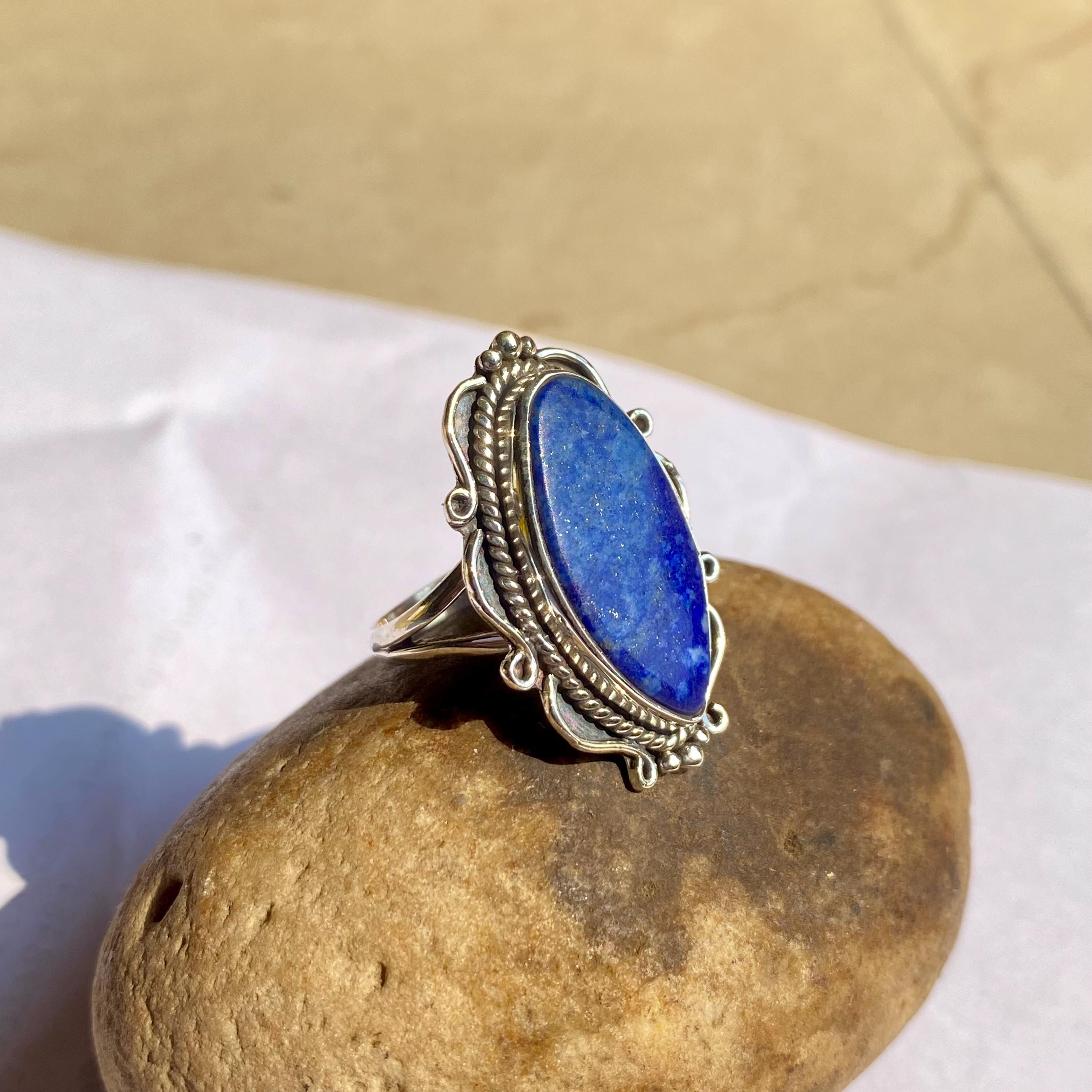 Anello Artigianale In Argento 925 Con Pietra Naturale Ovale: Agata, Quarzo Rosa, Lapislazzuli - Taglia 17