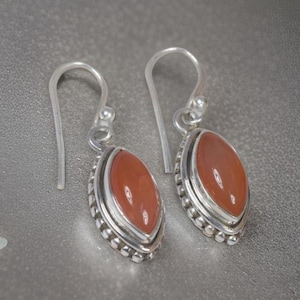 Carnelian Earrings, 925 Sterling Silver Handmade Dangle, Statement Round Stone Jewelry, Beautiful Gift for Her