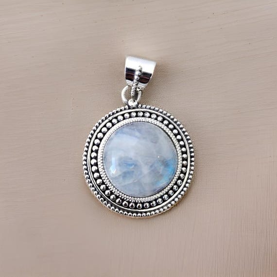 Collana con pietra di luna arcobaleno: realizzata a mano in argento sterling 925, 18 pollici - Italia