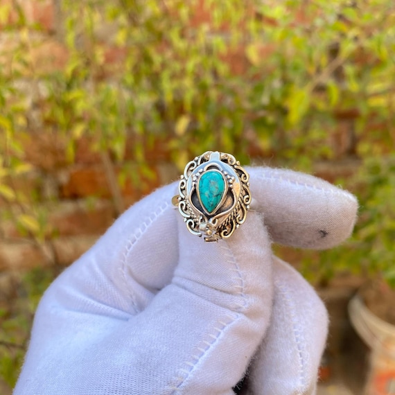 Handmade Turquoise Pill Box Ring: 925 Sterling Silver Plated Locket Ring