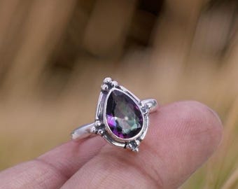 925 Silver Plated Ring: Pear Mystic Topaz Promise Ring