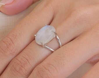 Bague pierre de lune arc-en-ciel : bijoux faits main en argent sterling 925