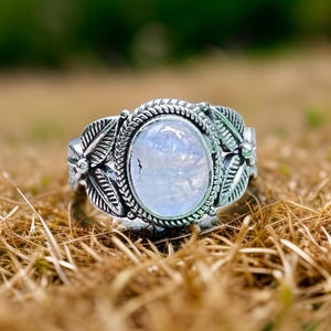 Rainbow Moonstone Ring: Sterling Silver Boho Gemstone Jewelry