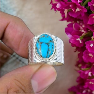 Boho Blue Copper Turquoise Ring: Handcrafted Sterling Silver