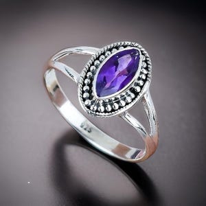 Handmade Marquise Amethyst Ring: 925 Sterling Silver February Birthstone
