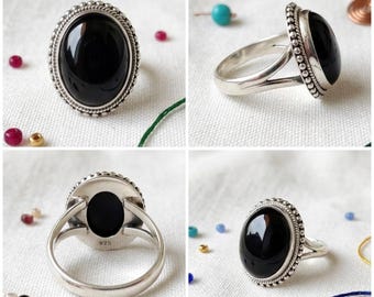 Black Onyx Ring, 925 Sterling Silver Plated Ring , Handmade July Birthstone Jewelry
