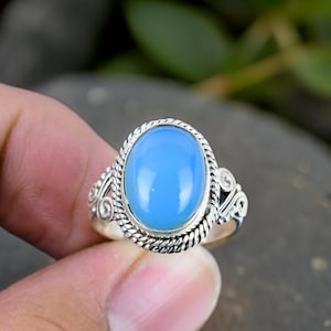 Aqua Chalcedony Ring - 925 Sterling Silver Solitaire, March Birthstone, Bridal & Bridesmaid Jewelry, Elegant Proposal Ring