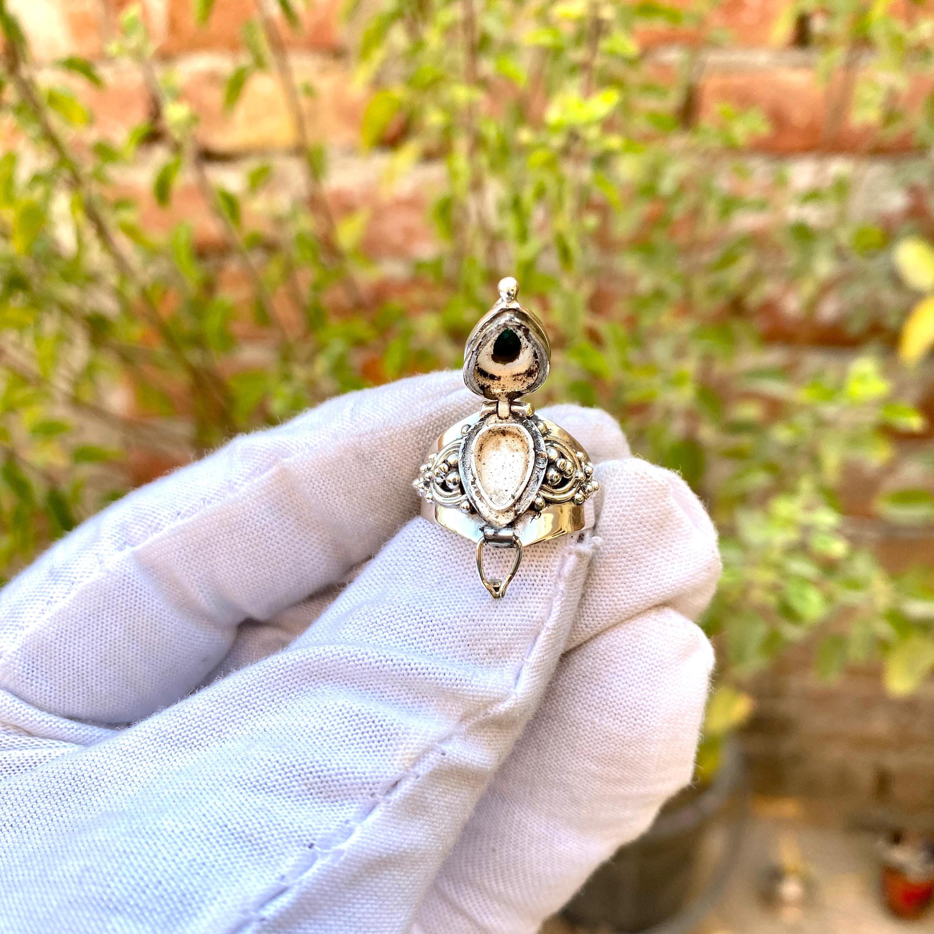 Blue Copper Turquoise Poison Ring, 925 Sterling Silver Plated