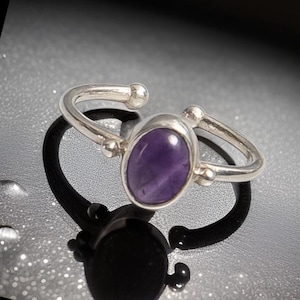 Amethyst 925 Sterling Silver Ring/ Gemstone Jewelry/ Adjustable Statement Ring/ Boho Fashion / February Birthstone Jewelry/ Gifts For Her